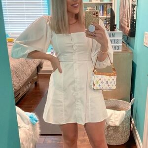 DANIELLE BERNSTEIN White Puff-Sleeve Mini Dress